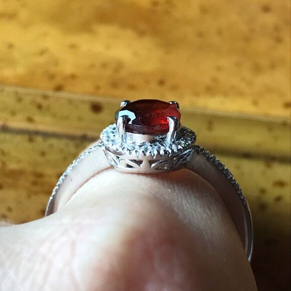 Natural Hessonite Garnet Sterling Silver Ring Size 9 - Picture 2 of 8